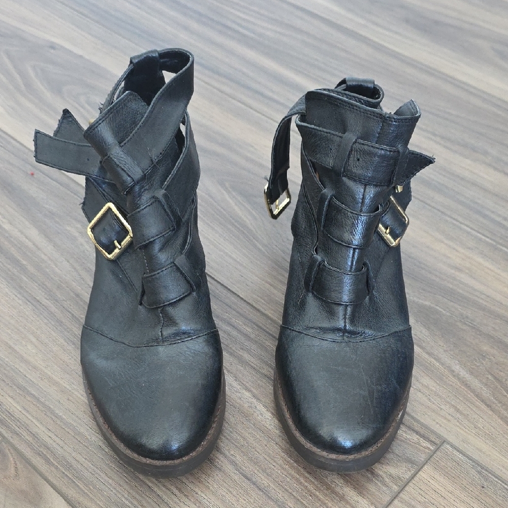 Steve Madden Black Ankle Boots with Gold Accents